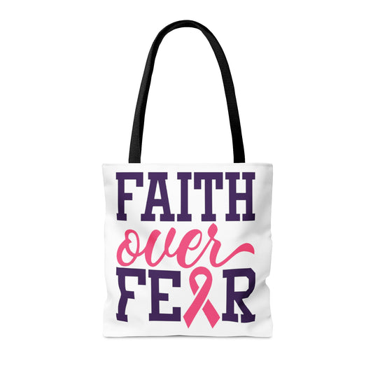 Breast Cancer Faith Over Fear Tote Bag