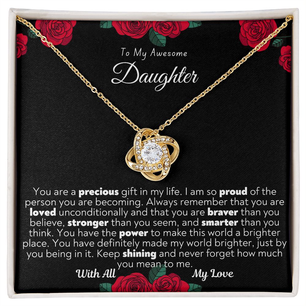 To My Awesome Daughter Love Knot Necklace