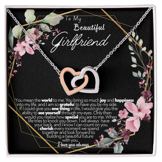 To My Beautiful Girlfriend Interlocking Hearts Necklace