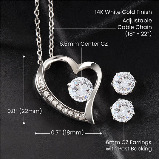 To My Beautiful Wife Forever Love Necklace w/CZ Earrings