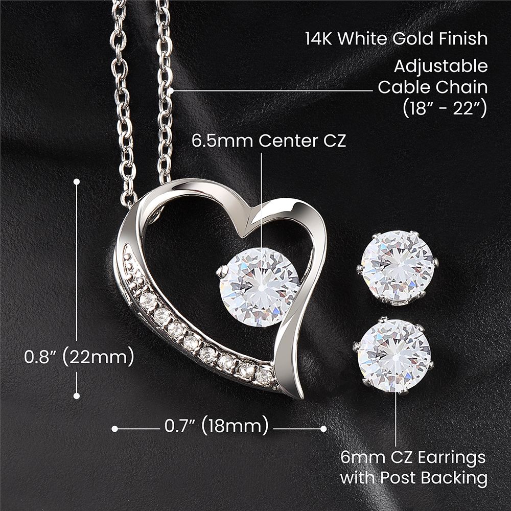 To My Amazing Grandma Forever Love White Gold Finish Necklace w/CZ Earrings