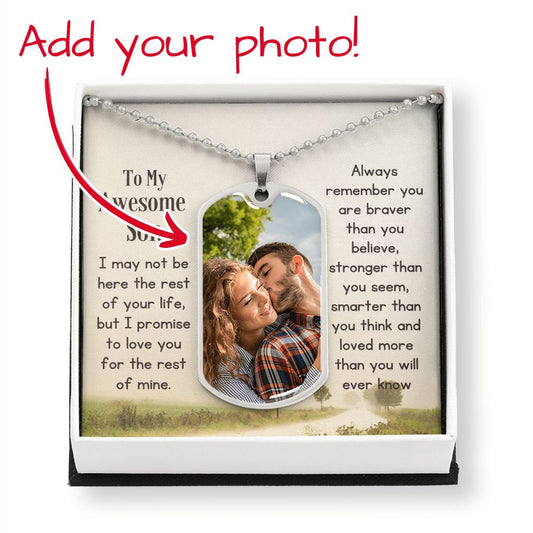 To My Awesome Son Dog Tag Chain w/Engraving and Uploadable Photo
